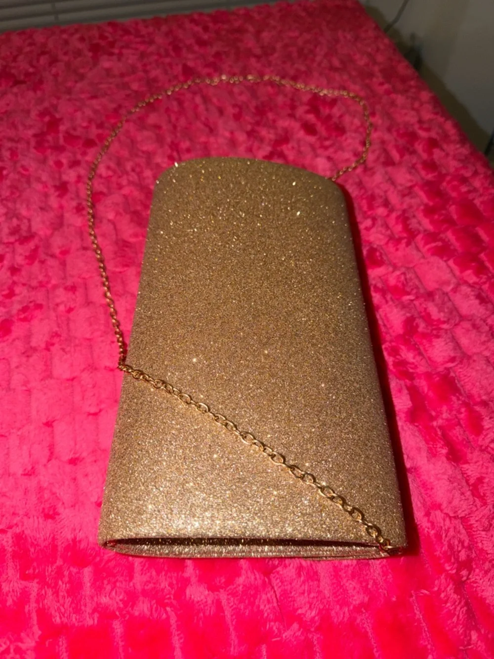 Rose Gold Glitter Envelope Clutch with Chain Strap
